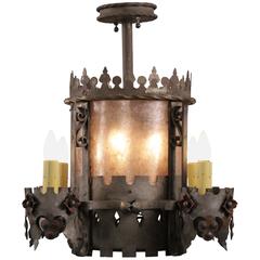 Antique 1920s Wrought Iron and Mica Chandelier 1