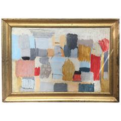 Vintage Abstract Oil on Board Painting, Symcho Moszkowicz, 1950s