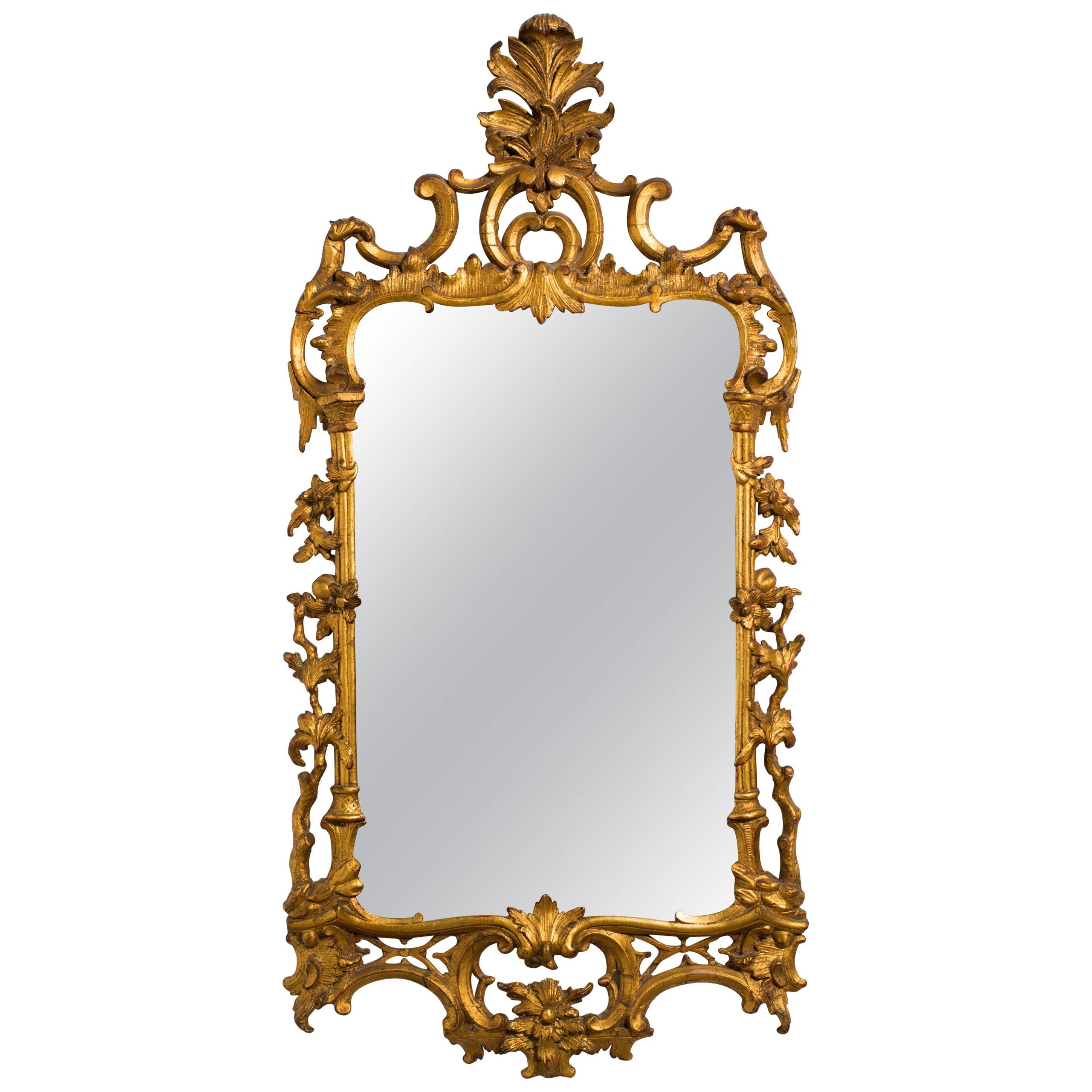 1940s Carved Giltwood Italian Wall Mirror