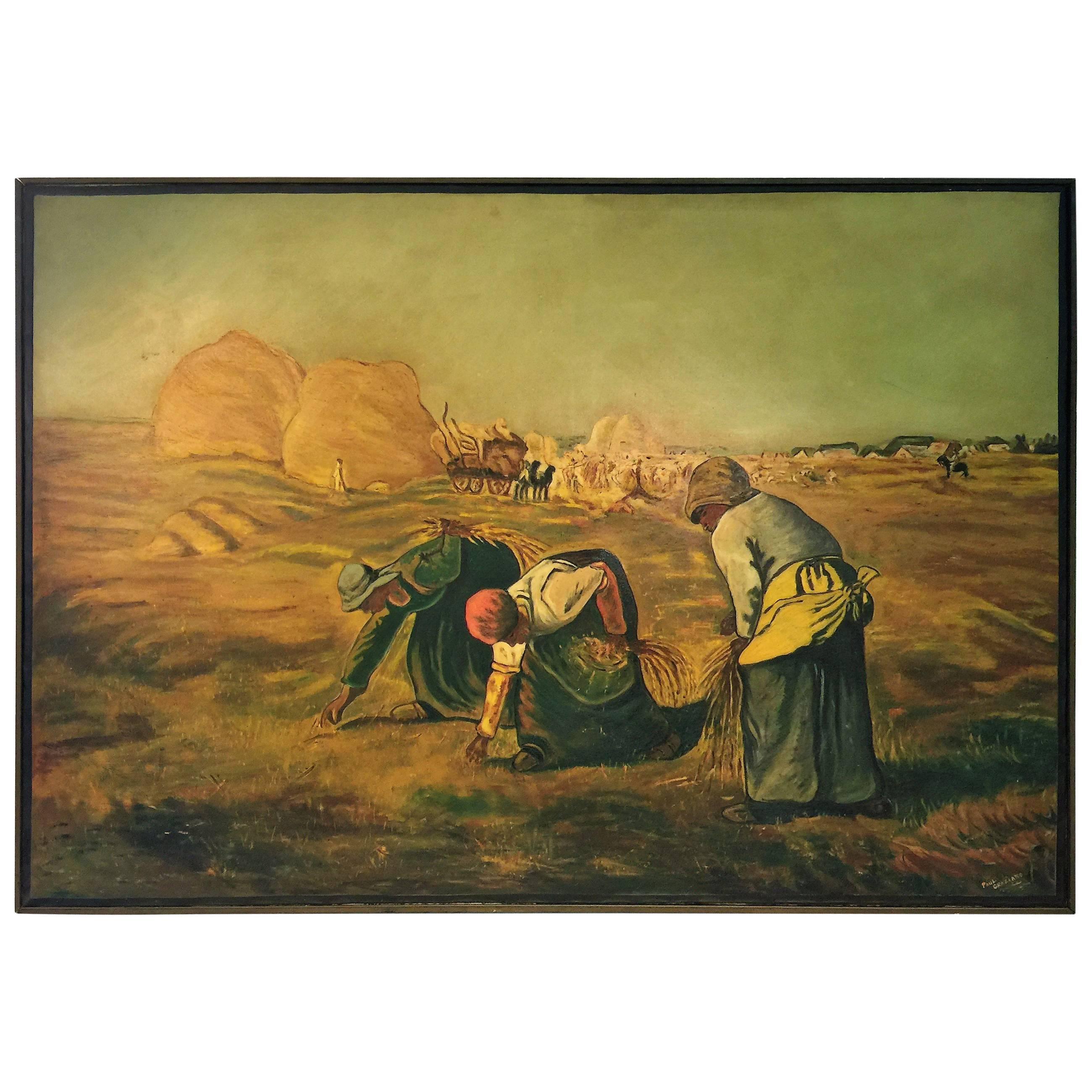 Monumental Signed Painting after Jean-Francois Millet 'The Gleaners' For Sale