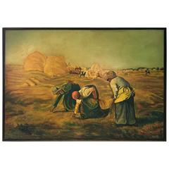 Vintage Monumental Signed Painting after Jean-Francois Millet 'The Gleaners'