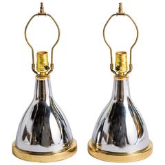 Pair of Chrome and Brass Table Lamps 4