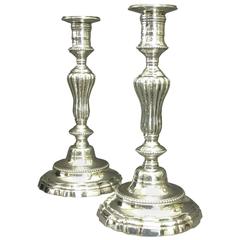 Very Fine Pair of Louis XV Period Silvered Bronze Candlesticks