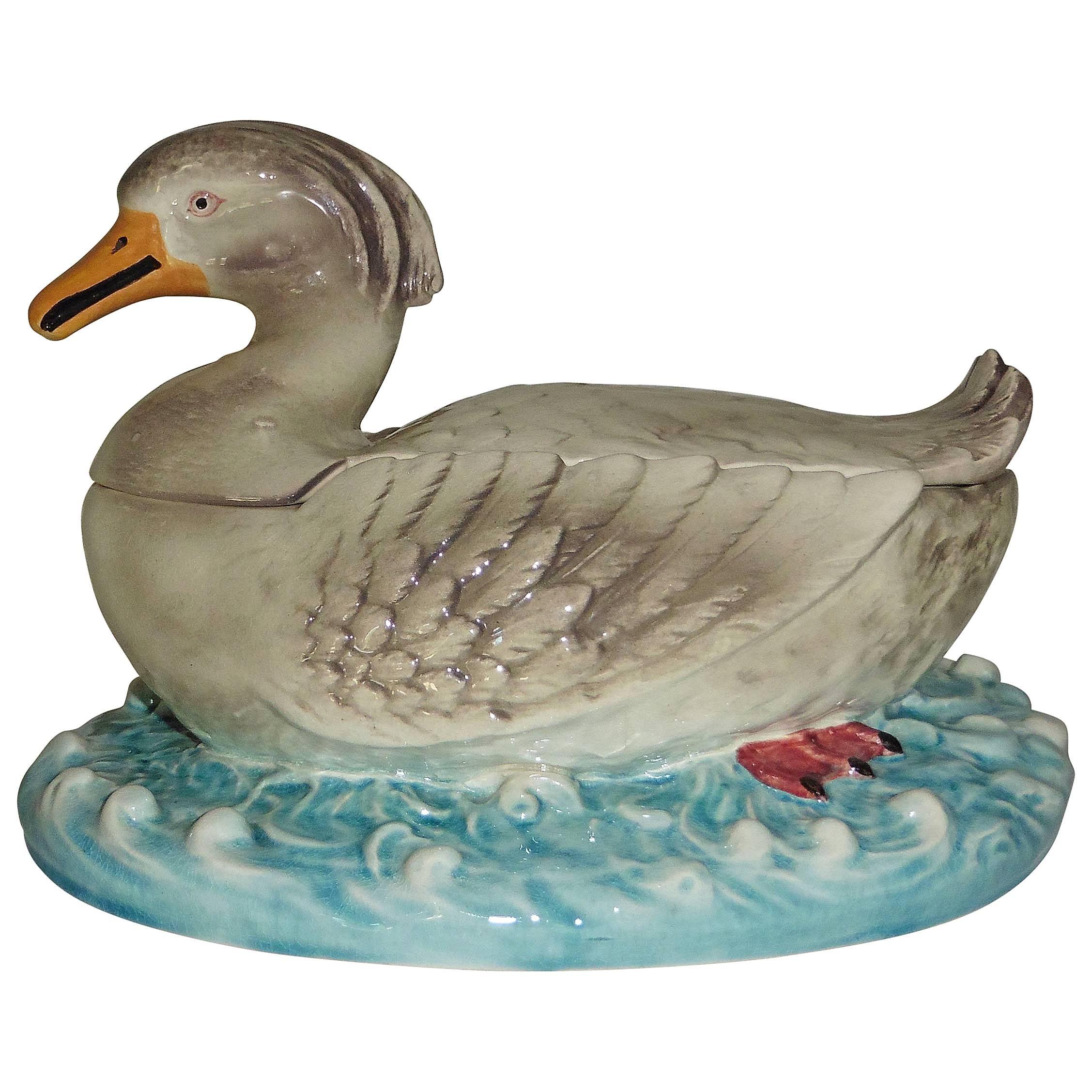 Majolica Duck Tureen Sarreguemines, circa 1880 For Sale