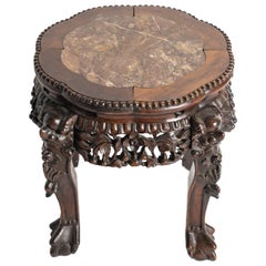 Chinese Carved Rosewood and Marble Side Table