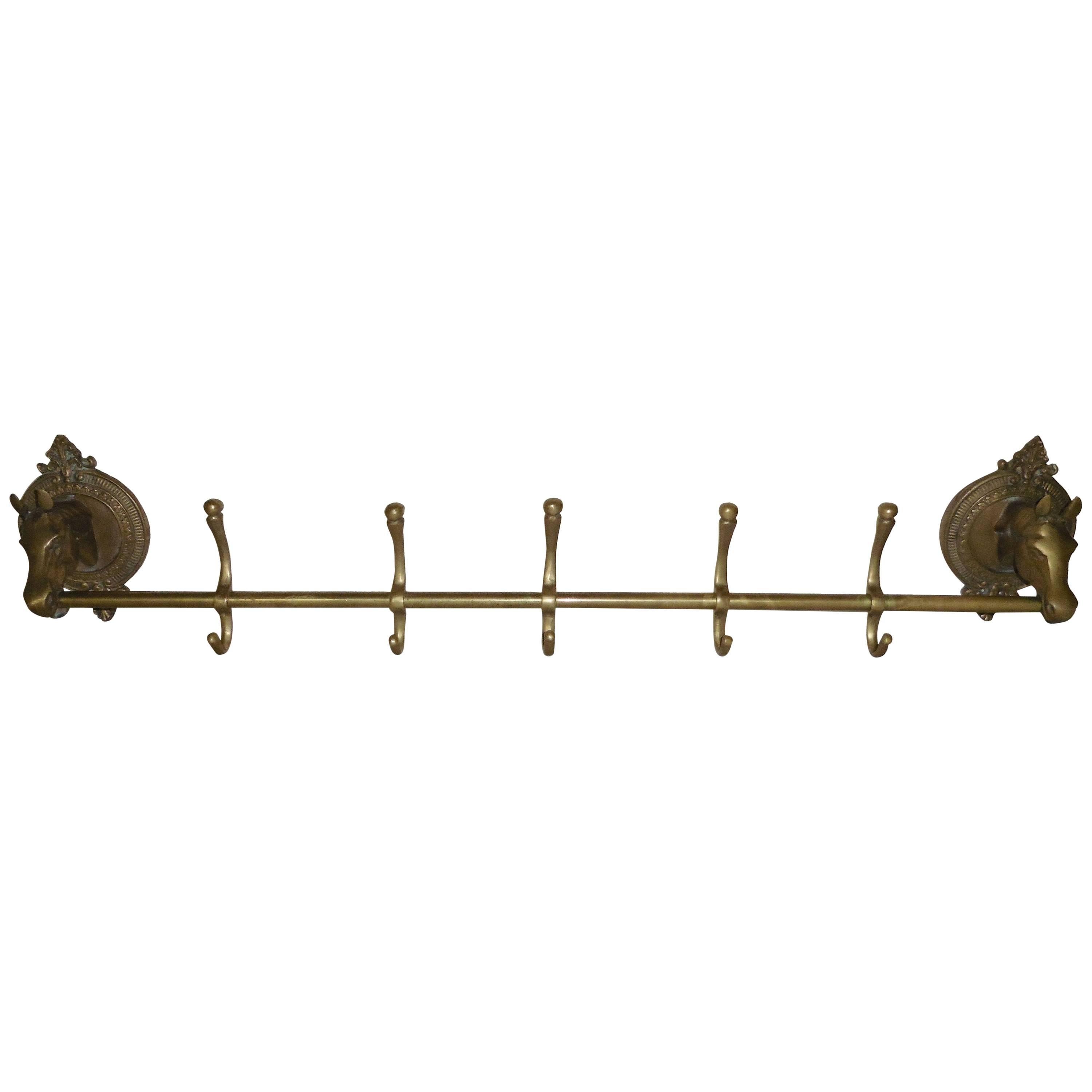 Oversize Brass Coat Rack with Horse Heads, circa 1920