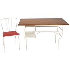 Painted Iron and Walnut Desk with Chair 12