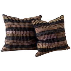 Vintage Black and Gold Stripe, Silk Embroidery Pillow