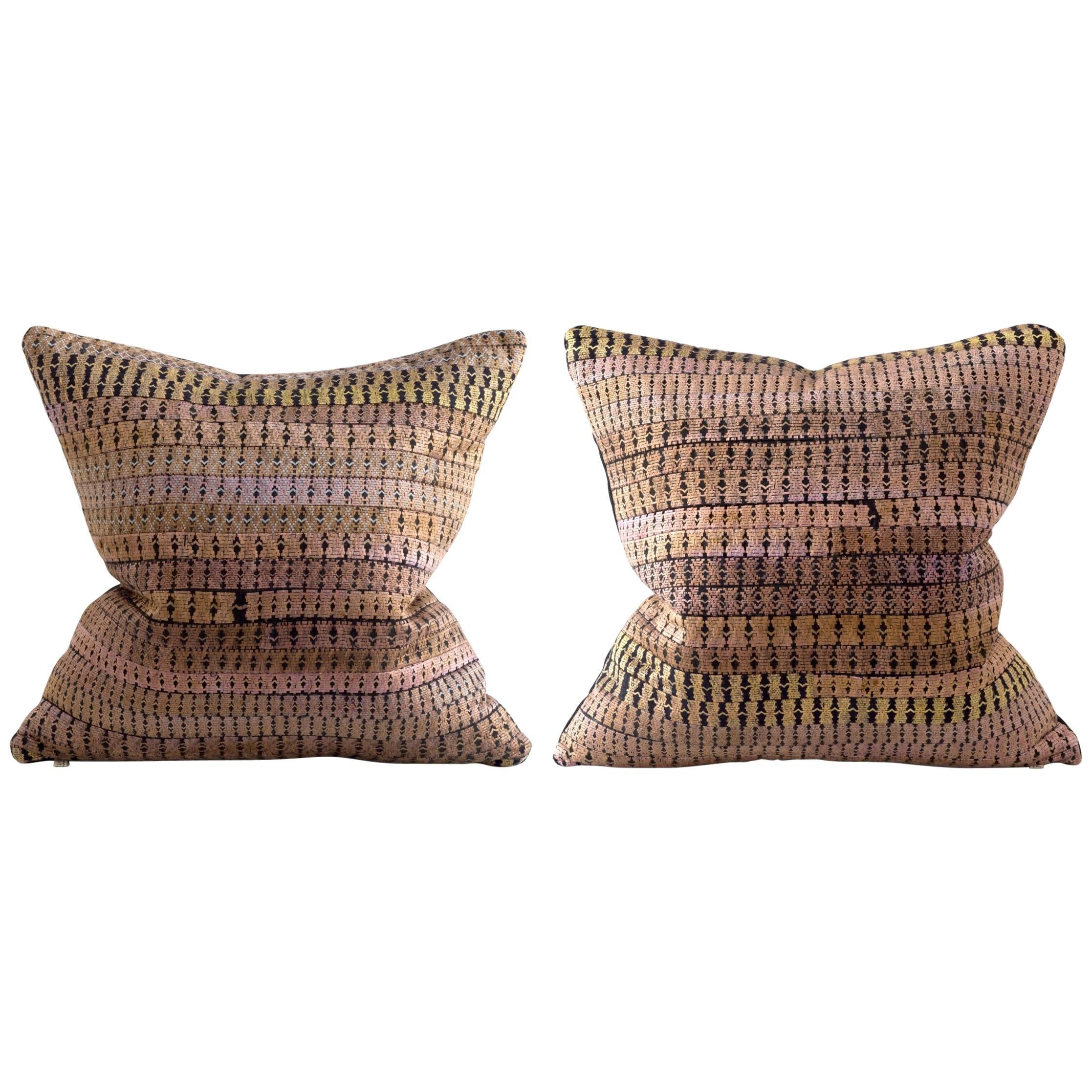 Vintage Gold Silk Embroidery Pillows For Sale