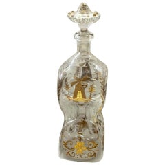 Carafe Kuttrolf ou Kluk-Kluk en verre gravé et doré du 18e siècle