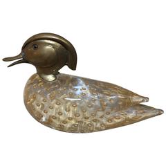  Barovier e Toso Murano Glass Duck Figure, Bronze Head, Italy 1950s
