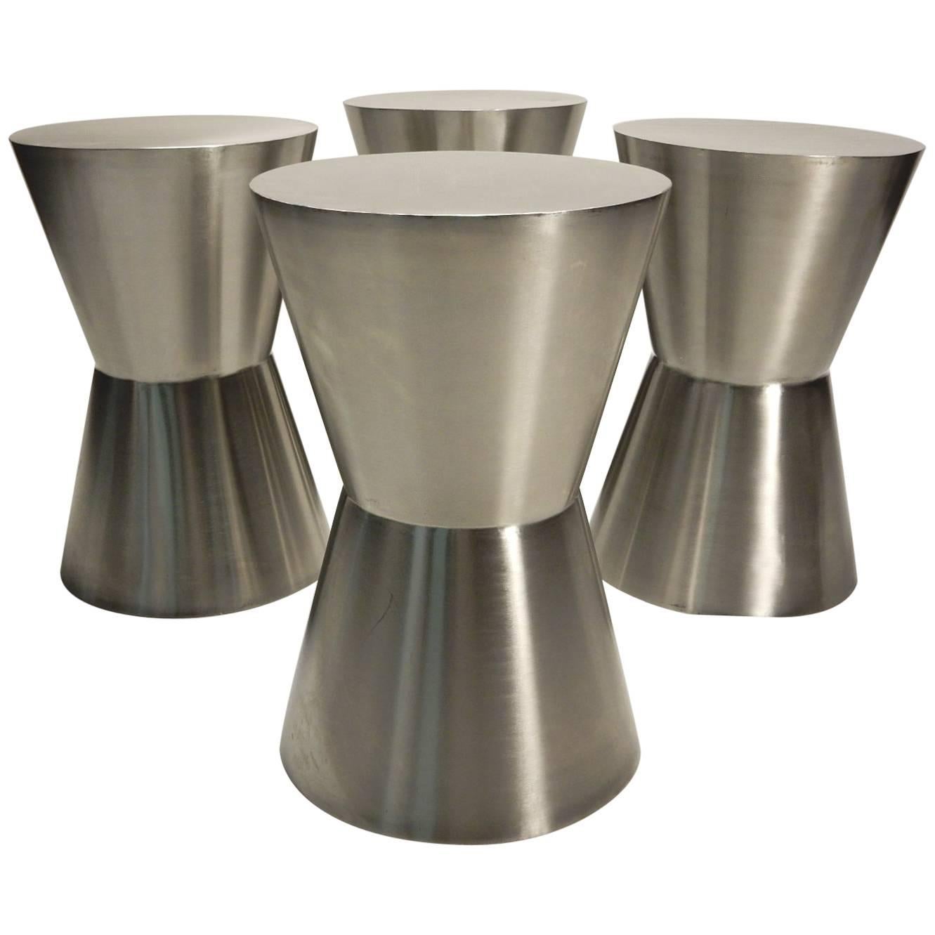 Four Stainless Steel Hourglass Sculptural Stools or Tables