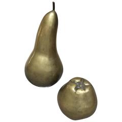Oversized Italian Brass Fruit Pear and Apple Bookends, 1960