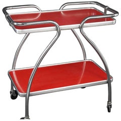 Mid-Century Bar Cart, Chrome Frame and Laminate Shelves