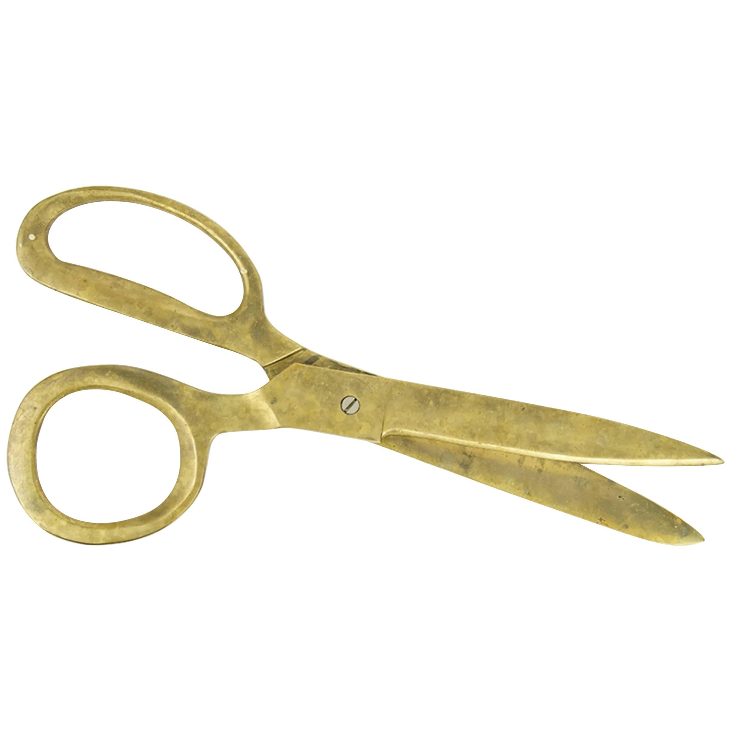 Monumental Pair of Brass Scissors in the Style of Carl AuböCk, Unsigned, Hinged