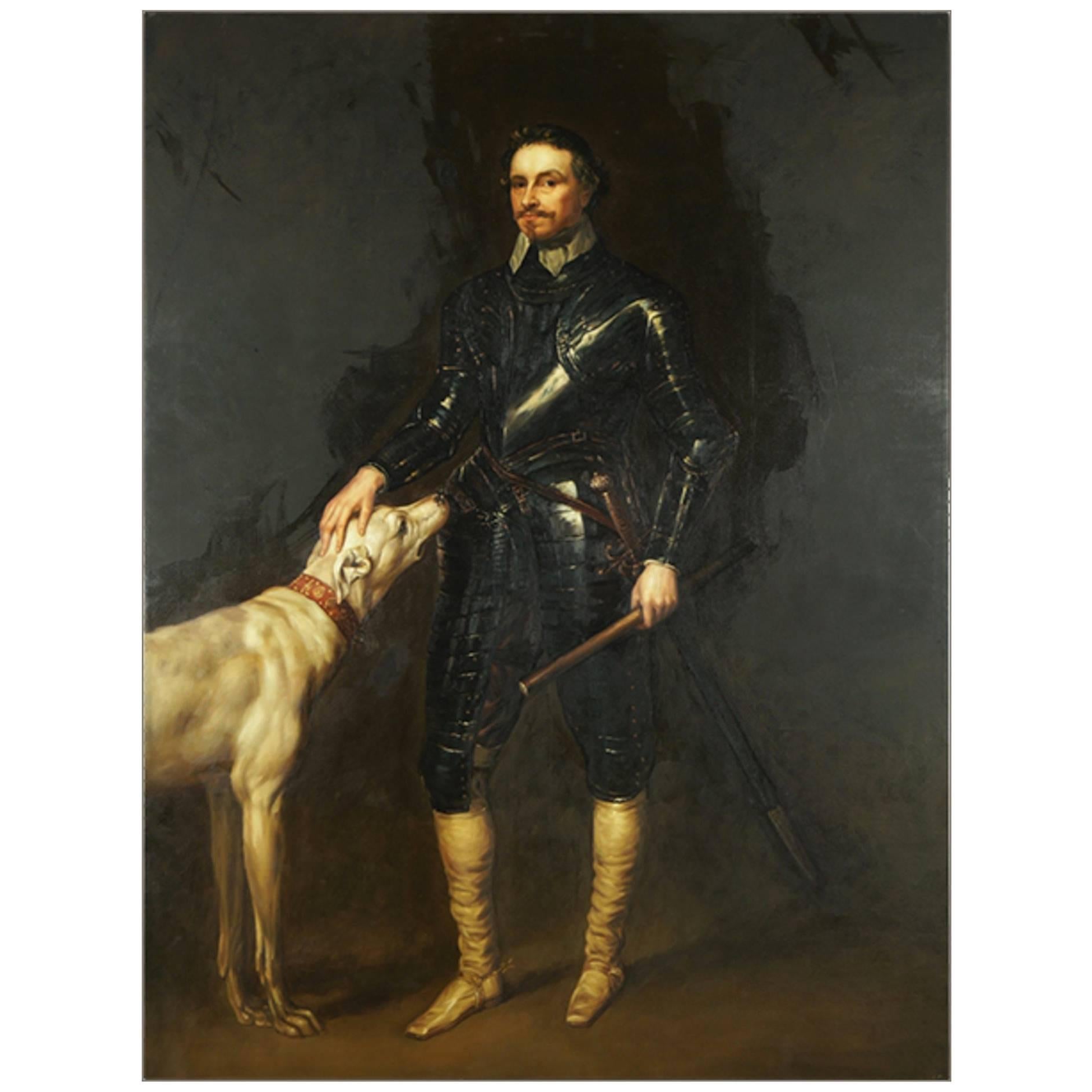 Monumental Nobleman in Armor with Dog, Very Dramatic, Contemporary