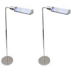 Pair of Chrome and Glass Adjustable Floor Lamps by Casella
