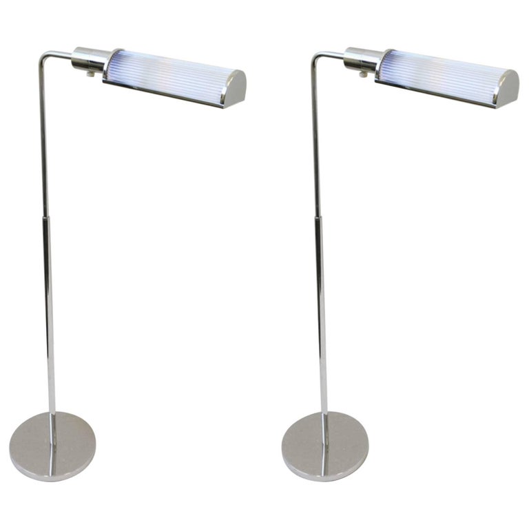 Pair of Chrome and Glass Adjustable Floor Lamps by Casella For Sale at