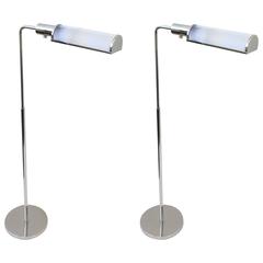Pair of Chrome and Glass Adjustable Floor Lamps by Casella 10