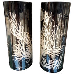Pair Modern Black Glass and Silver Metallic Egizia Vases by Ninchi & Locatteli