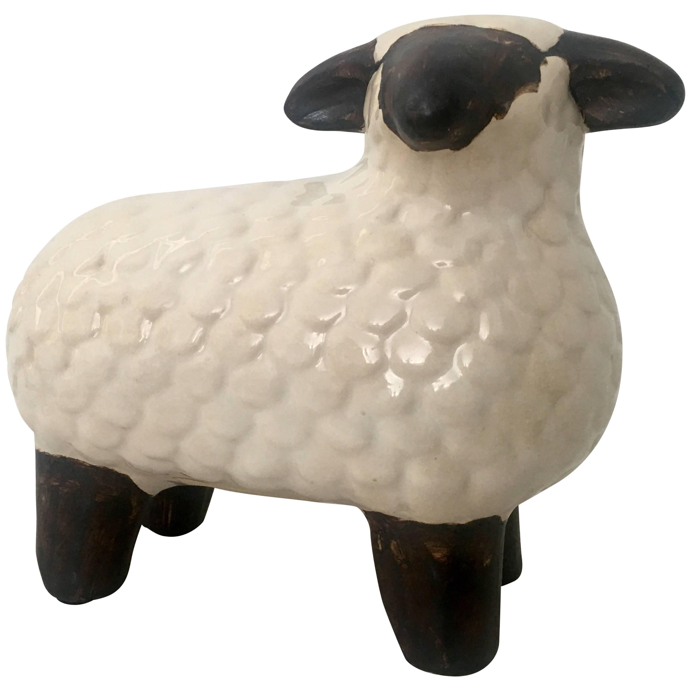 21st Century & New Ceramic Glaze Hand-Painted Lamb Sculpture For Sale