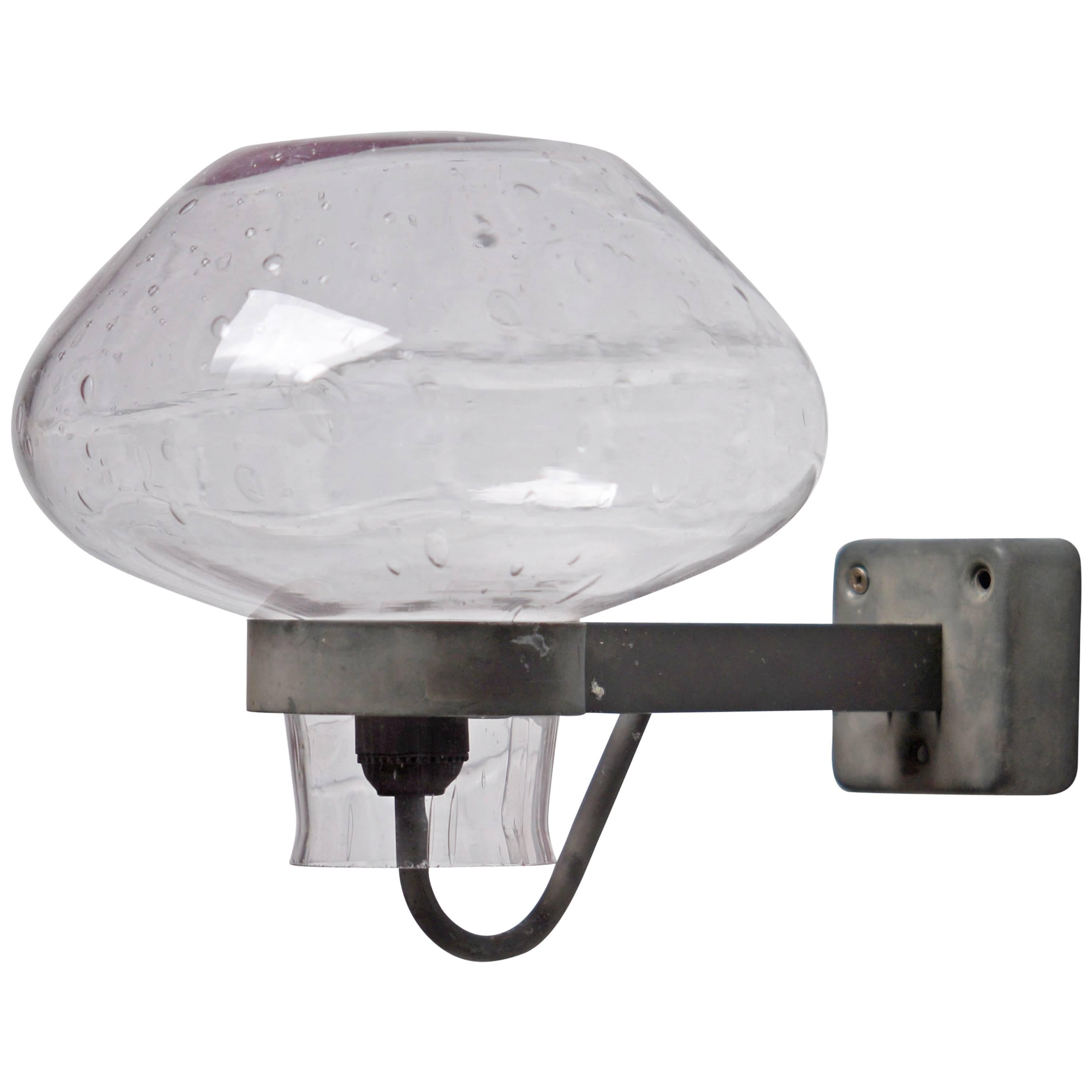 Gunnar Asplund, Large Outdoor/Indoor Glass and Metal Wall Lamp, Sweden, 1940s For Sale