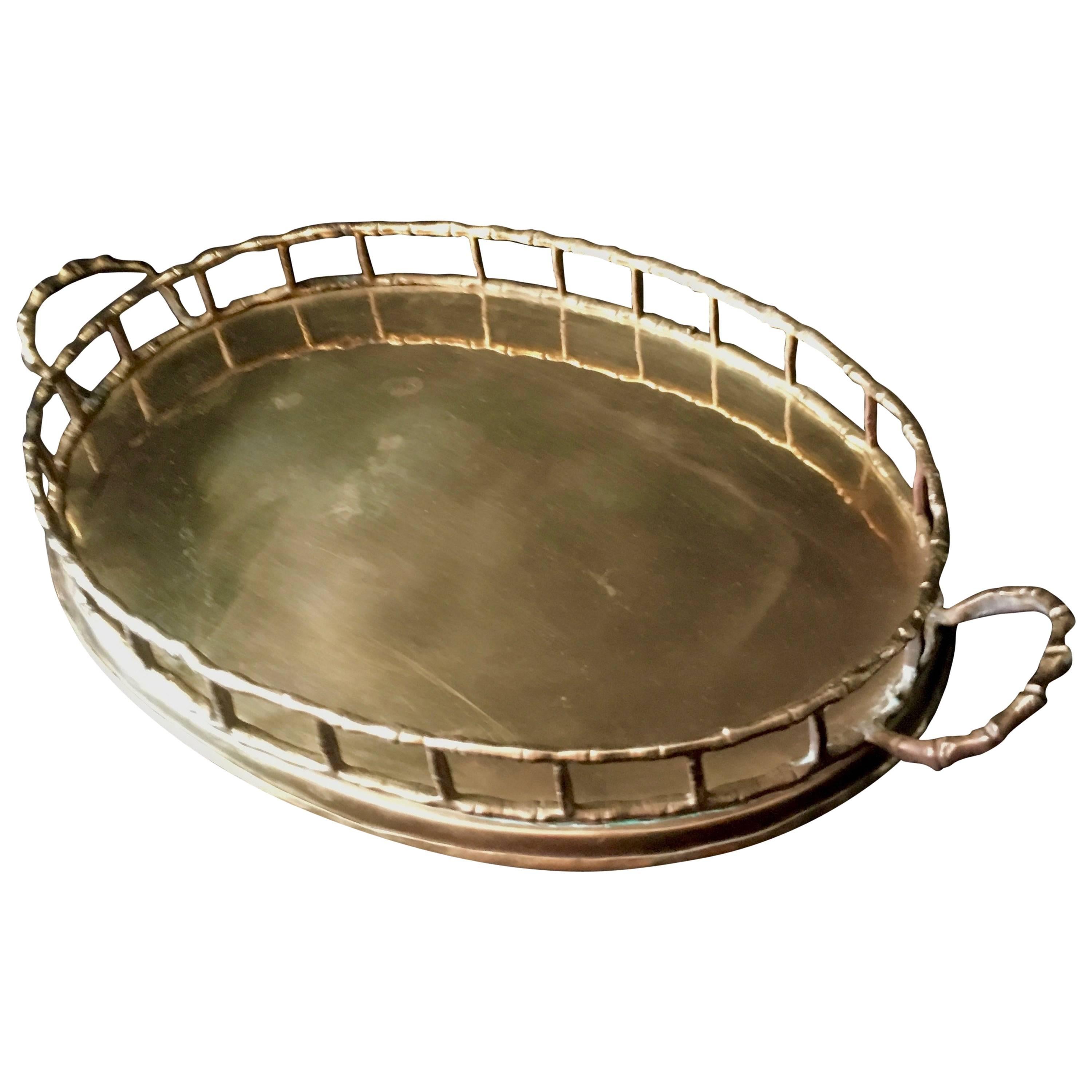 Small Oval Bamboo Brass Tray in the Manner of Ralph Lauren