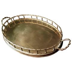 Vintage Small Oval Bamboo Brass Tray in the Manner of Ralph Lauren