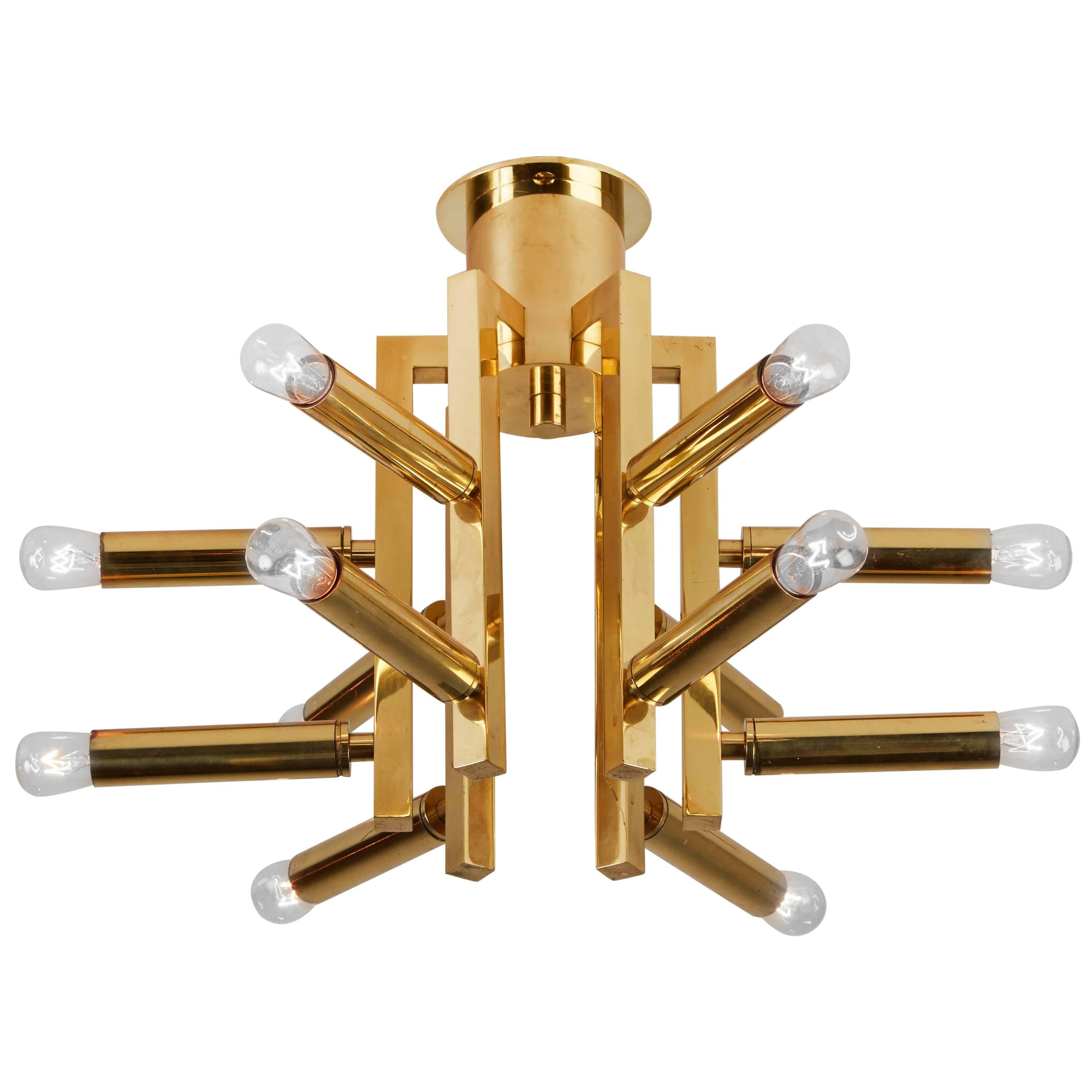 Twelve-Arm Brass Flush Mount Ceiling Light