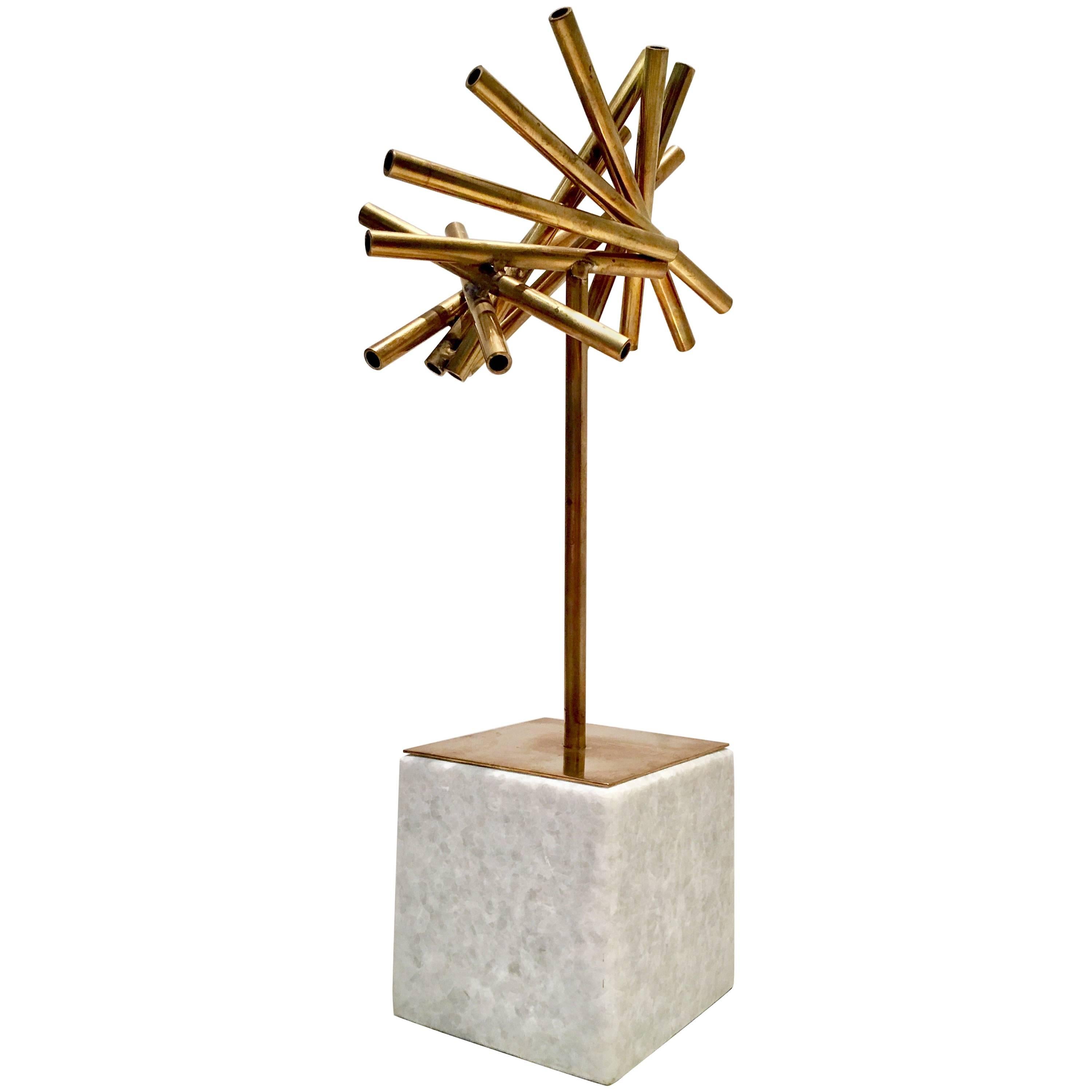 Modern Brass and Marble Abstract Tubular Sticks Sculpture