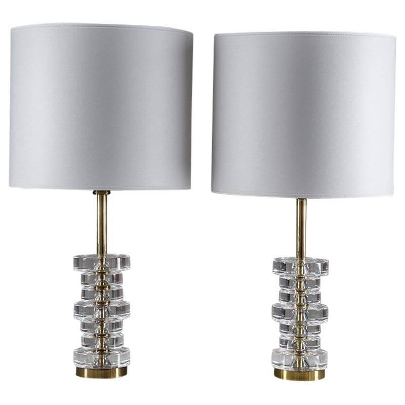 Pair of Mid-Century Swedish Table Lamps by Carl Fagerlund for Orrefors