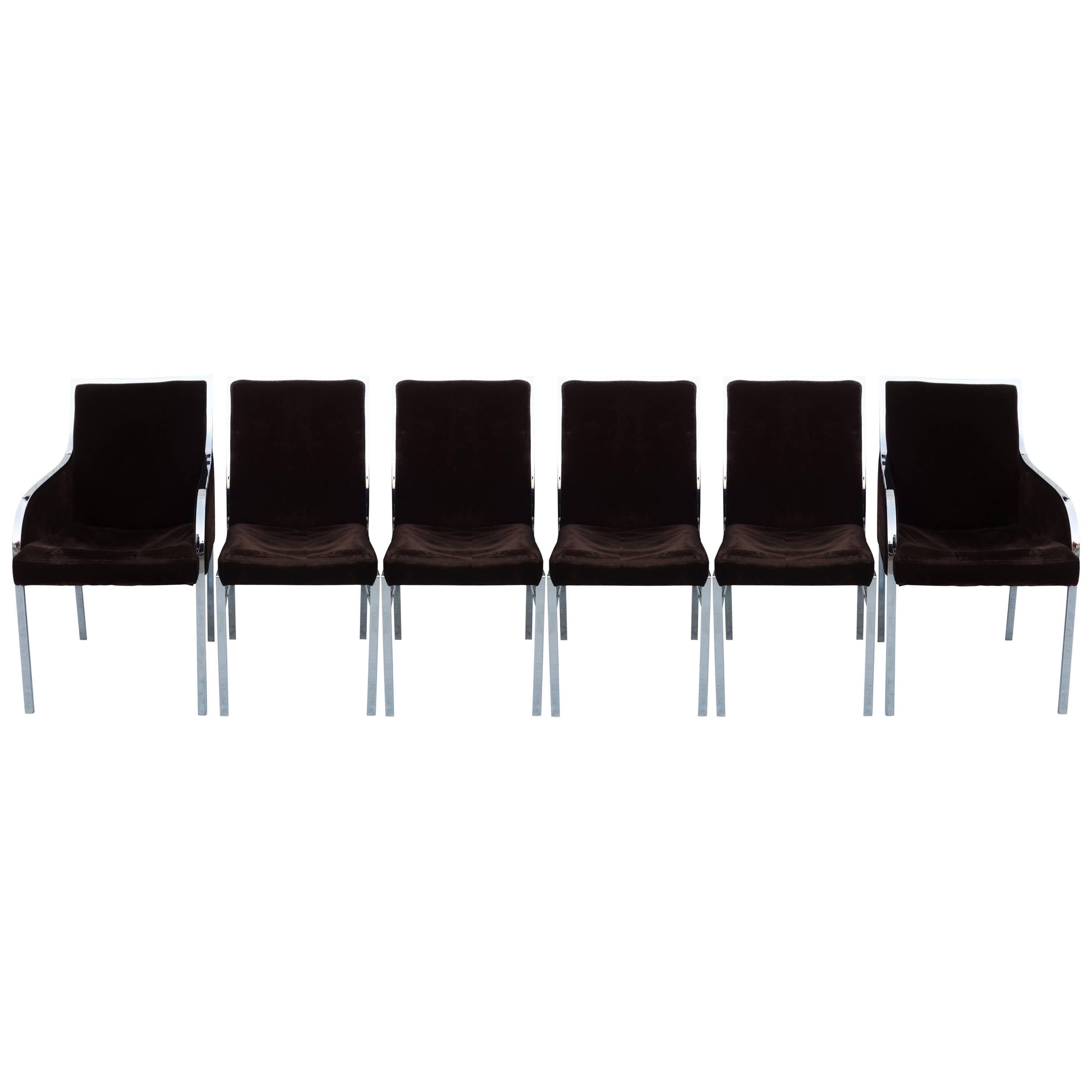 Set of Six Chrome Dining Chairs by Dillingham in the style of Milo Baughman For Sale