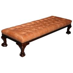 Large 19th Century Deep Buttoned Leather Mahogany Low Stool