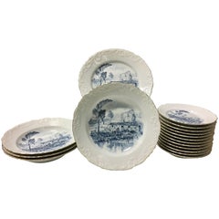 Vintage Portugal Blue and White Ceramic Dinnerware Set of 26 by Spal Porcelanas