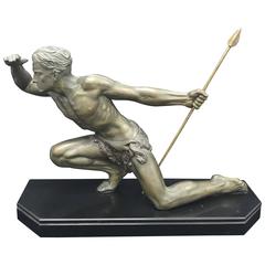 French Art Deco Bronze Sculpture of a Spear Hunter Jean de Roncourt, circa 1940