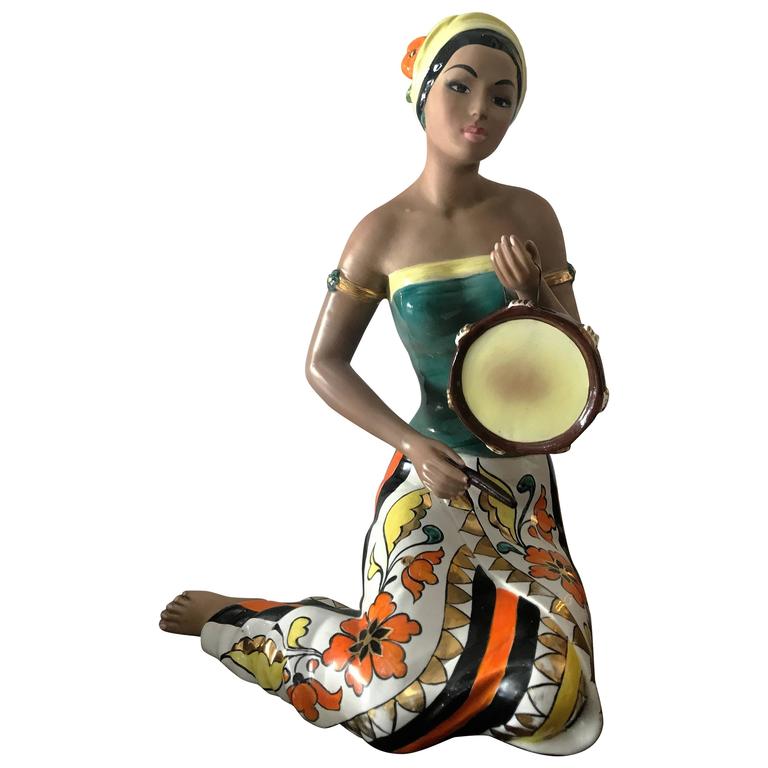 Statue Woman Ronzan Hand-Painted Statue, Italy, 1960 at ...