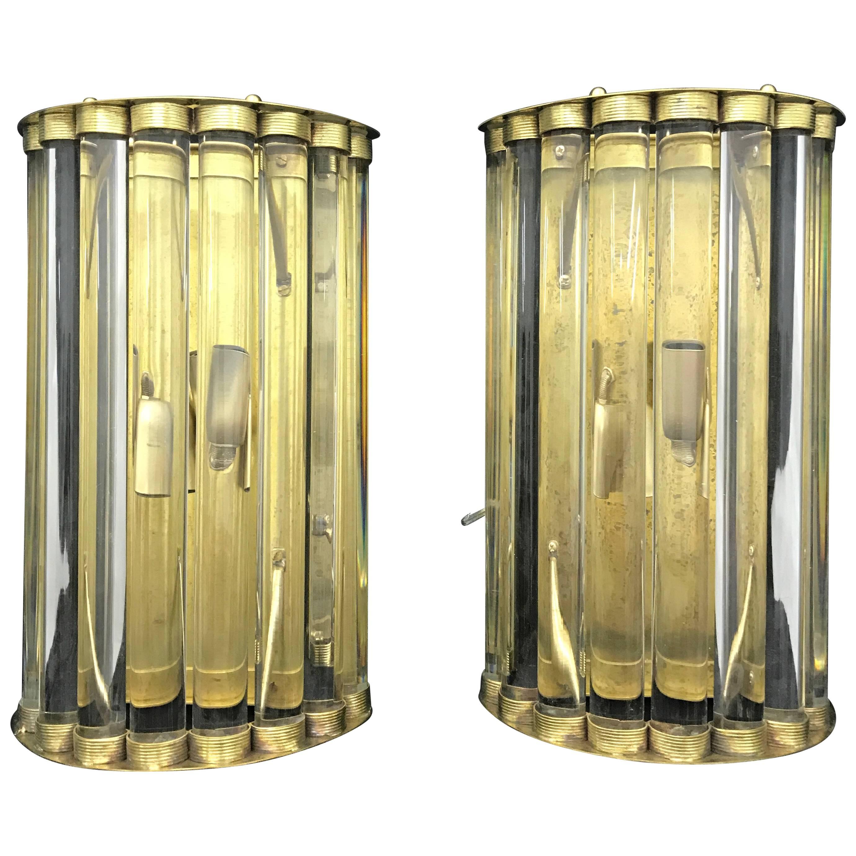 Amazing Brass and Murano Glass Wall Sconces, Italy, circa 1980