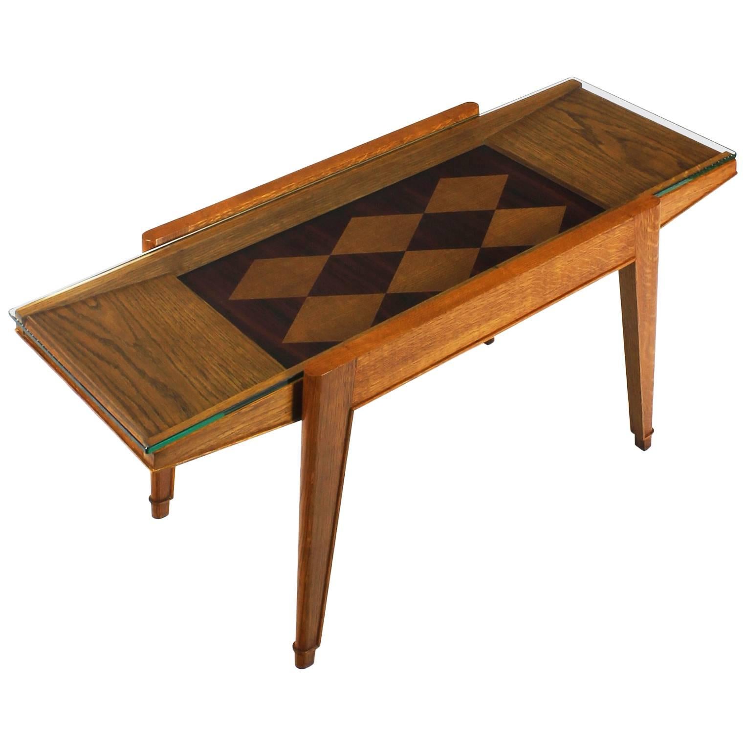 Mid-Century Modern Coffee Table, Oak, Mahogany and Oak Marquetry - France