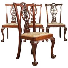 Set of Four Antique Dining Chairs, Victorian Chippendale Revival, circa 1890