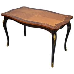 Antique Louis Style French Coffee Table Ormolu Mounts with Marquetry Top