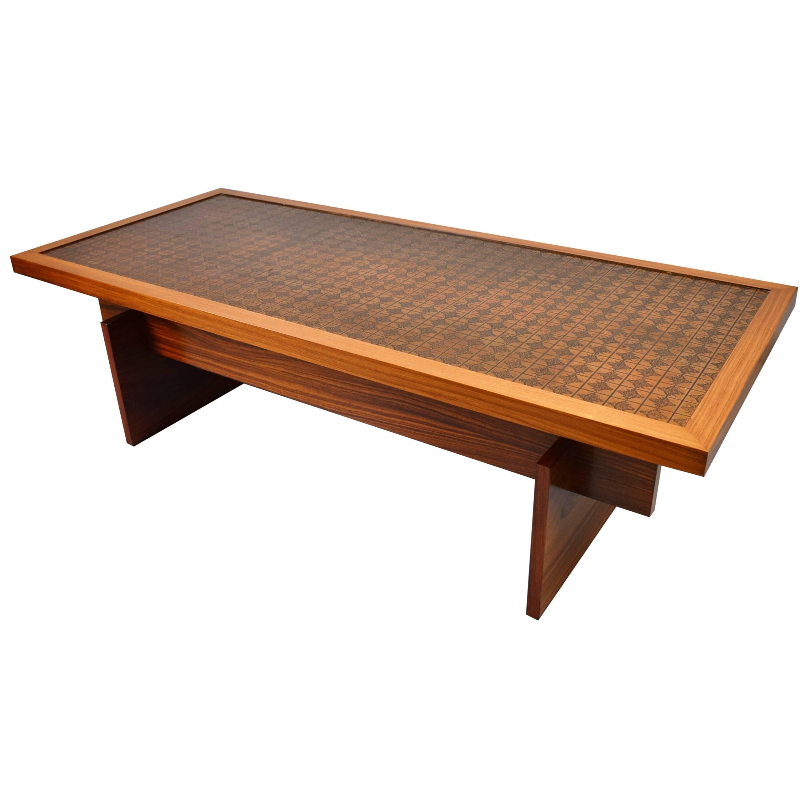 Mid-Century Retro Danish Rosewood and Copper Inlaid Coffee Table, 1960s-1970s For Sale