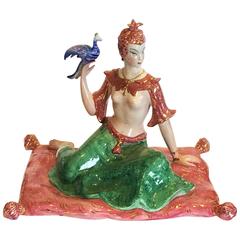 Huge, 1940s Mid-Century Genie on a Magic Carpet by Lenci Designer Ronzan