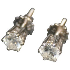 Pair of Single Stone Diamond 18-Carat White Gold Ear Studs