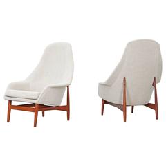 Set of Two High Back Lounge Chairs by Ib Kofod-Larsen, 1957