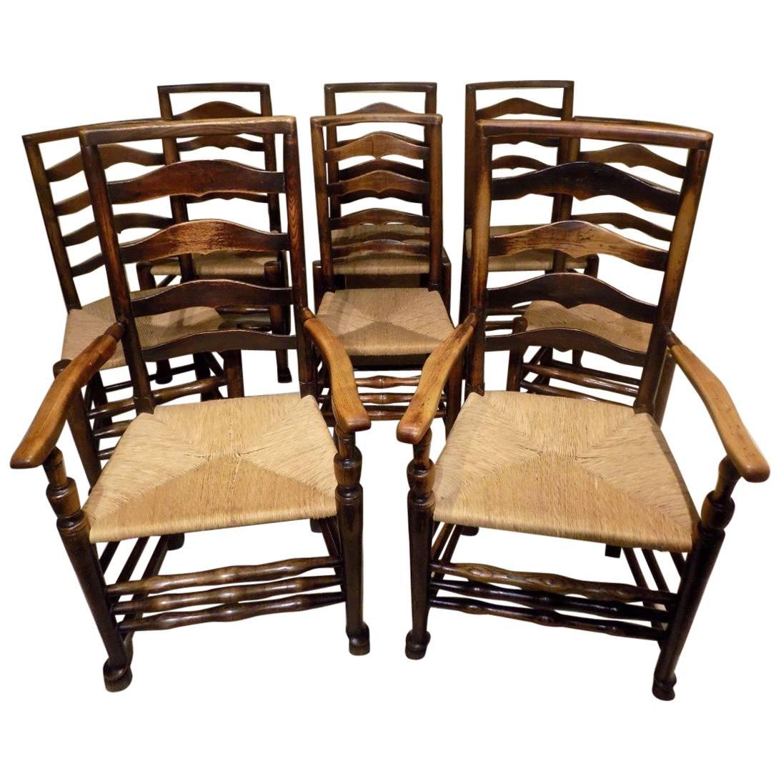 Good Set of Eight Ash Early 19th Century Ladder Back Dining Chairs