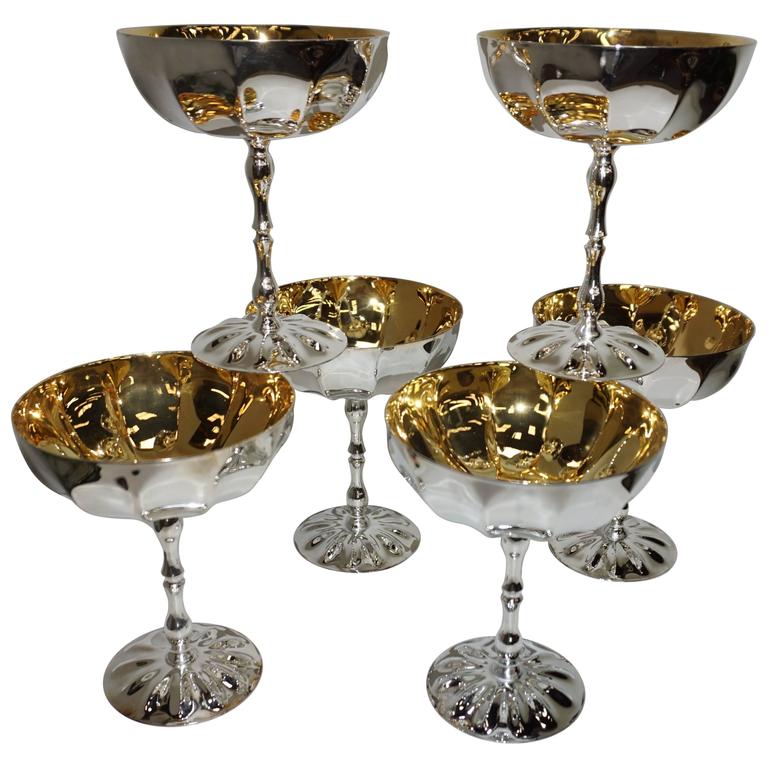 Set of 6 24Karat GoldPlated Ice Cups and Silver Plated For Sale at