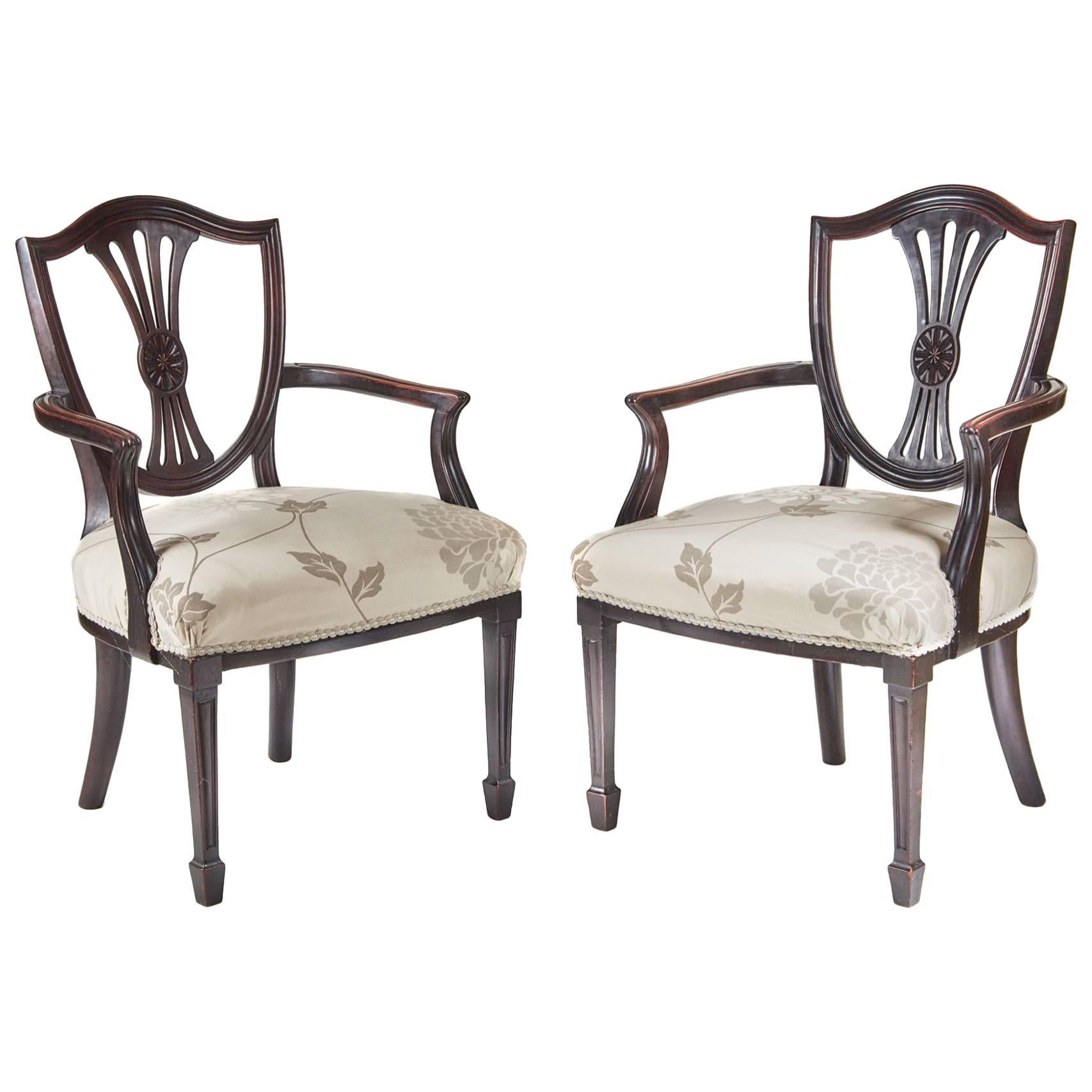 Pair of Hepplewhite Style Elbow Chairs For Sale