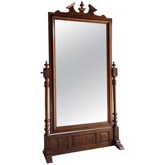 Antique Georgian Style French Cheval Mirror in Solid Oak, Tall