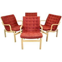 Four Mid-Century Vintage Danish Red Alcantara Lounge Desk Dining Armchair