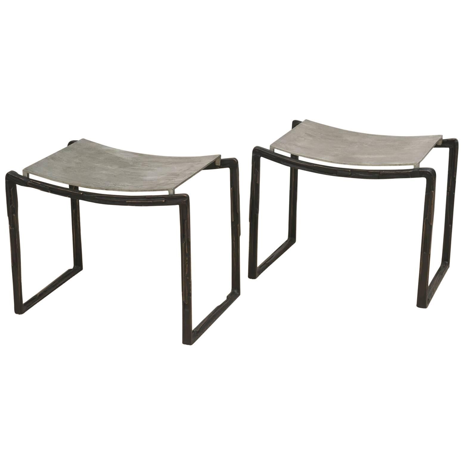 Bruno Romeda Pair of Aluminium and Bronze Stools